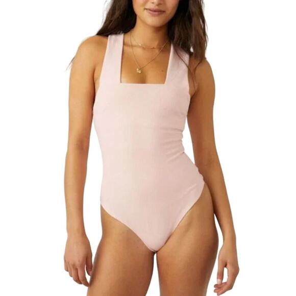 Free People Tops - Free People She's So Sleek Bodysuit in Silver Pink size Medium